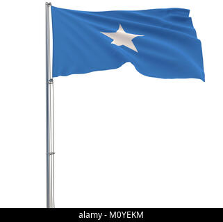 Isolieren Flagge Somalia auf einem Fahnenmast im Wind flattern auf einem weißen, 3D-Rendering Stockfoto