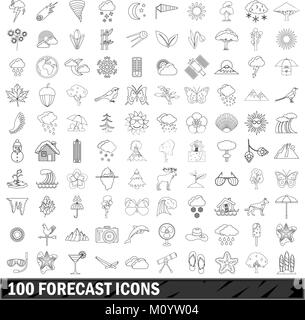 100 Prognose Symbole gesetzt, outline Style Stock Vektor