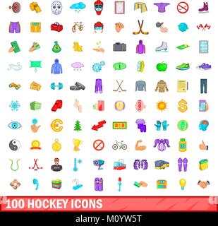 100 Hockey Icons set, cartoon-Stil Stock Vektor