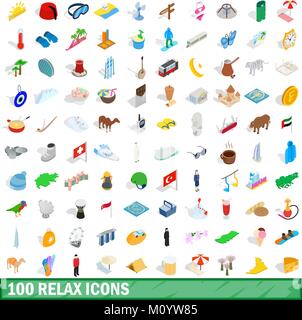 100 entspannen Icons Set, isometrischen 3d Stil Stock Vektor