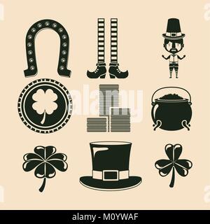 Saint Patricks Day Elemente in grüner Farbe silhouette eingestellt Stock Vektor
