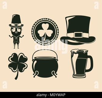 Saint Patricks Day Elemente in grüner Farbe silhouette eingestellt Stock Vektor