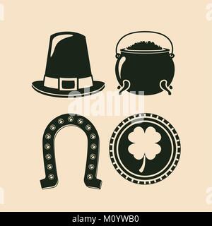 Saint Patricks Day Elemente in grüner Farbe silhouette eingestellt Stock Vektor