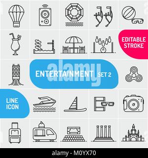 Moderne thin line Unterhaltung Symbole gesetzt. Premium Qualität struktursymbol Sammlung. Einfache mono linear Piktogramm pack. Hub vector logo Konzept, web Grafiken. Stock Vektor