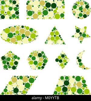 Grüne gestrichelte geometrische Figuren isoliert auf weißem Hintergrund Stock Vektor