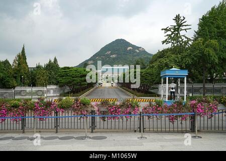 Südkorea: Vor dem Blauen Haus "Cheongwadae" in Seoul. Südkoreanischen Präsidenten's Residence. Foto vom 2. September 2015. | Verwendung weltweit Stockfoto