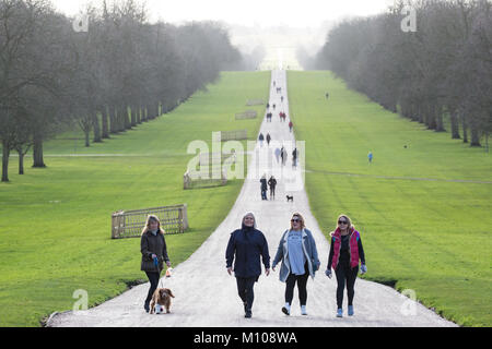 Windsor, Großbritannien. 25. Januar, 2018. Touristen und einheimische Bewohner genießen die Sonne auf dem Langen im Windsor Great Park entfernt. Credit: Mark Kerrison/Alamy leben Nachrichten Stockfoto