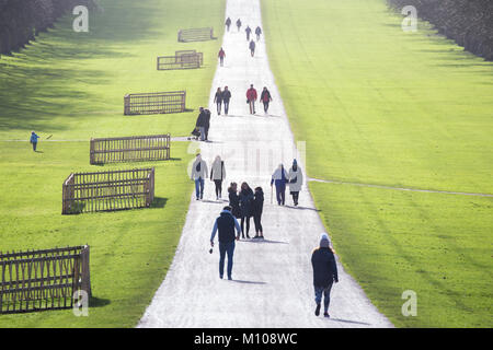 Windsor, Großbritannien. 25. Januar, 2018. Touristen und einheimische Bewohner genießen die Sonne auf dem Langen im Windsor Great Park entfernt. Credit: Mark Kerrison/Alamy leben Nachrichten Stockfoto