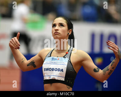 Ostrava, Tschechische Republik. 25 Jan, 2018. EWA SWOBODA von Polen siegte bei den Frauen 60 m Hürden während der Tschechischen Innen- Gala, LGR innen athletische Treffen in Ostrava, Tschechische Republik, 25. Januar 2018. Credit: Jaroslav Ozana/CTK Photo/Alamy leben Nachrichten Stockfoto