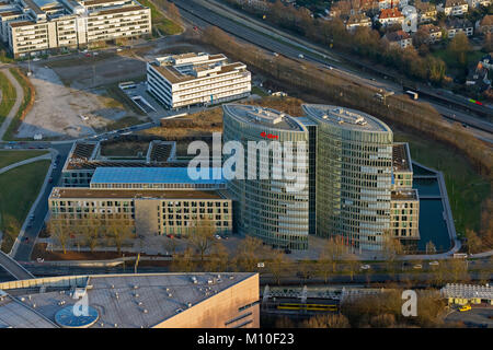 Luftaufnahme, EON Ruhrgas Headquarters in Essen Bredeney, Essen, Ruhr, Nordrhein-Westfalen, Deutschland, Europa, Vögel-Augen-blick, Luftaufnahme, Luftbild photogra Stockfoto