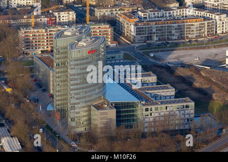 Luftaufnahme, EON Ruhrgas Headquarters in Essen Bredeney, Essen, Ruhr, Nordrhein-Westfalen, Deutschland, Europa, Vögel-Augen-blick, Luftaufnahme, Luftbild photogra Stockfoto