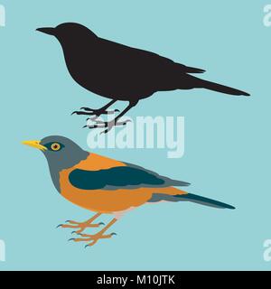 Redstart vogel Vektor-illustration Flat Style schwarze Silhouette Profil anzeigen Stock Vektor