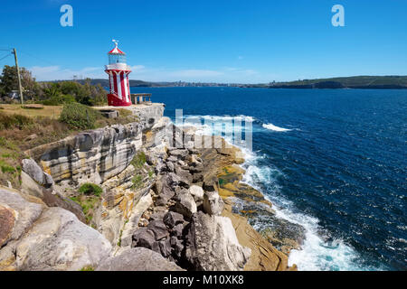 Ansicht der Hornby Leuchtturm, North Head und Manly, South Head, Watsons Bay, Sydney, Australien. Stockfoto