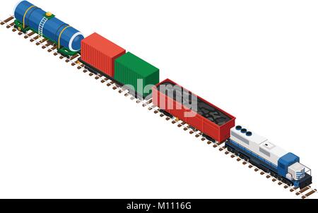 Wohnung 3 d isometrische Eisenbahn Lokomotive Beförderung Zisterne Tank, Behälter Stock Vektor