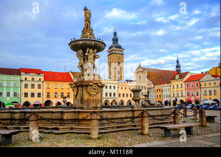 Historische Altstadt von Ceske Budejovice, Budvar, Tschechische Republik Stockfoto