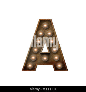 Rostiges Metall schreiben eine Glühbirne Font. 3D-Rendering Stockfoto