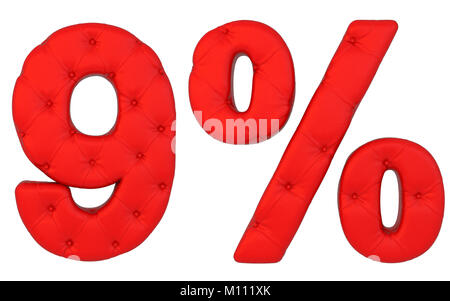 Luxus Leder Rot Schriftart 9 Ziffern und Prozent isoliert auf weißem Stockfoto