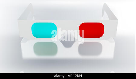 3D-Brille auf der metallischen Oberfläche mit Reflektion Stockfoto