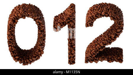 Röstkaffee Schriftart 0 1 2 Ziffern über Weiß isoliert Stockfoto