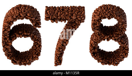 Röstkaffee Schriftart 6 7 8 Ziffern über Weiß isoliert Stockfoto