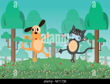 Tanzen Tier Tiere ein frohes tanzen Feier durch die Katze, Maus und Hund. Stock Vektor