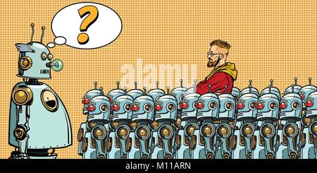 Zukunft. Die Wahl zwischen Roboter und Menschen Stock Vektor
