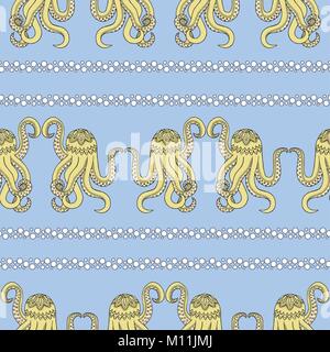 Illustration eines nahtlosen Musters mit Tintenfisch Stock Vektor