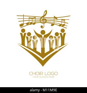 Musik Logo. Christliche Symbole. Diejenigen, die an Jesus glauben, singen ein Lied der Verherrlichung des Herrn Stock Vektor