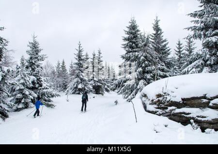 Zwei Langläufer in Isergebirge Stockfoto