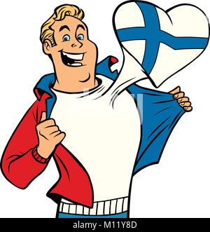 Finnland patriot Mann auf weißem Hintergrund. Comic Cartoon Stil pop art Illustration Vektor retro Stock Vektor