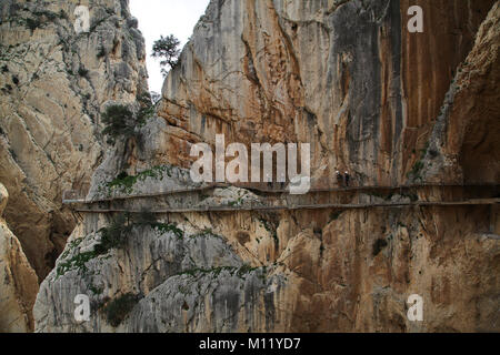 Camino oder Caminito del Rey. Ein Wanderweg oder Promenade entlang der Schlucht El Chorro, Málaga Spanien. 2,9 km Entfernung. Stockfoto