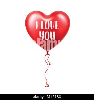 Valentines Tag Red Balloon mit Band. Herzform. Liebe, 14. Februar. Stock Vektor
