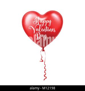 Valentines Tag Red Balloon mit Band. Herzform. Liebe, 14. Februar. Stock Vektor