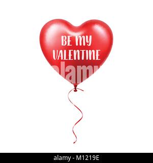 Valentines Tag Red Balloon mit Band. Herzform. Liebe, 14. Februar. Stock Vektor