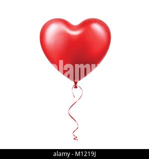 Valentines Tag Red Balloon mit Band. Herzform. Liebe, 14. Februar. Stock Vektor