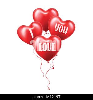 Valentines Tag Red Balloon mit Band. Herzform. Liebe, 14. Februar. Stock Vektor
