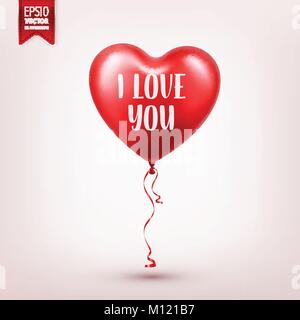 Valentines Tag Red Balloon mit Band. Herzform. Liebe, 14. Februar. Stock Vektor