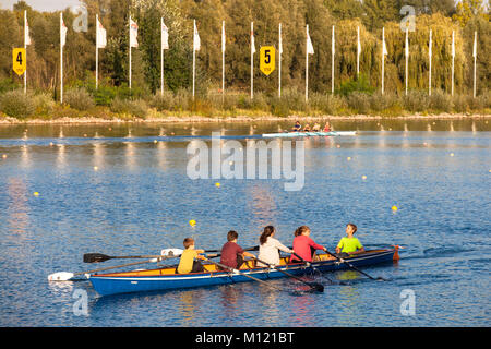 Deutschland, Köln, Boat Race Kurs am See Fuehlingen, sculler. Deutschland, Koeln, Regattastrecke bin Fuehlinger sehen, Ruderer. Stockfoto