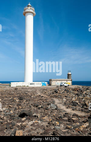 Punta Pechiguera Leuchtturm, Lanzarote, Kanarische Inseln, Spanien Stockfoto