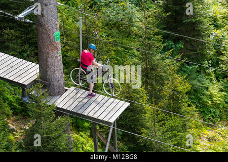 HINTERGLEMM, Österreich - 10 August: Hohe Seilpark mit Baum - top walk in Saalbach-Hinterglemm Tal am 10. August 2015 in Hinterglemm Stockfoto