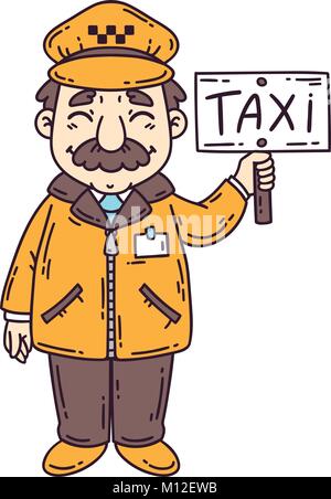 Happy Taxi Driver. Isolierte Objekte auf weißem Hintergrund. Cartoon Vector Illustration. Stock Vektor