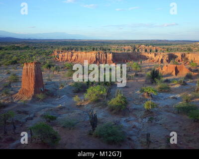 Die marslandschaft von Cuzco, die Rote Wüste, Teil der Kolumbianischen Tatacoa Wüste. Die Gegend ist eine uralte getrocknete Wald und beliebtes Reiseziel Stockfoto