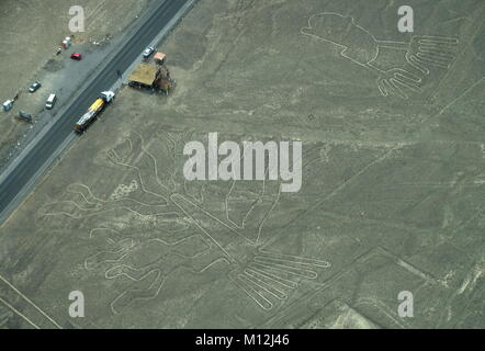 Die Nazca-linien in Peru, Hier sehen Sie den Ausblick, Post, wo Touristen können den Baum und die Hände von der Autobahn anzeigen Stockfoto