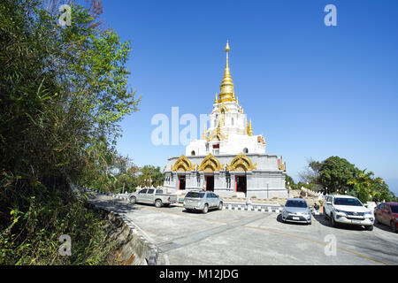 CHIANG RAI, THAILAND - Dezember 21, 2017: Sinakarintra Mahasantikhiri Stit Pagode ist in Doi Mae Salong, Chiang Rai Thailand. Es ist sehr schön Pagod Stockfoto