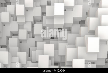 Geometrische 3D-Render Hintergrund, Blick von oben auf die white cubes aus dreidimensionalen Raum Stockfoto