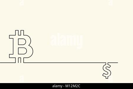 Symbol der digitalen crypto Währung Bitcoin und Symbol für die Währung Dollar in einem Vektor kreative konzeptionelle Hintergründe, flache Linie Stil für Ihre Website, Boo Stock Vektor