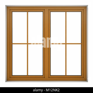 3D-Render von hölzernen Fensterrahmen auf weißem Hintergrund Stockfoto