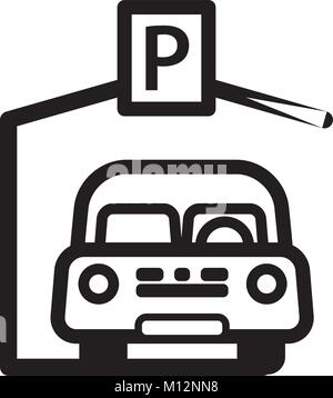 Pkw in überdachten Parkplatz geparkt. Linear Vector Illustration mit bearbeitbare Zeile. EPS 10. Stock Vektor