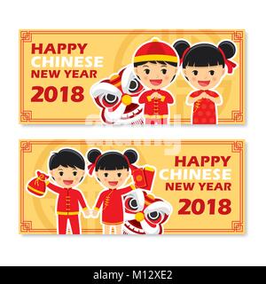 Satz von Chinese New Year greetings Card. Stock Vektor