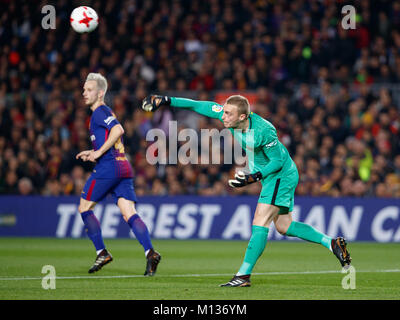 Barcelona, Spanien. 25. Januar, 2018. Fußball Copa del Rey, Viertelfinale, Rückspiel, Barcelona gegen Espanyol; Jasper Cillessen. Credit: UKKO Images/Alamy leben Nachrichten Stockfoto